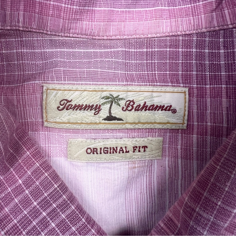 Tommy Bahama Button Up Camp Shirt XL Pink Plaid Tencel Cotton Short Sleeve - Picture 6 of 12